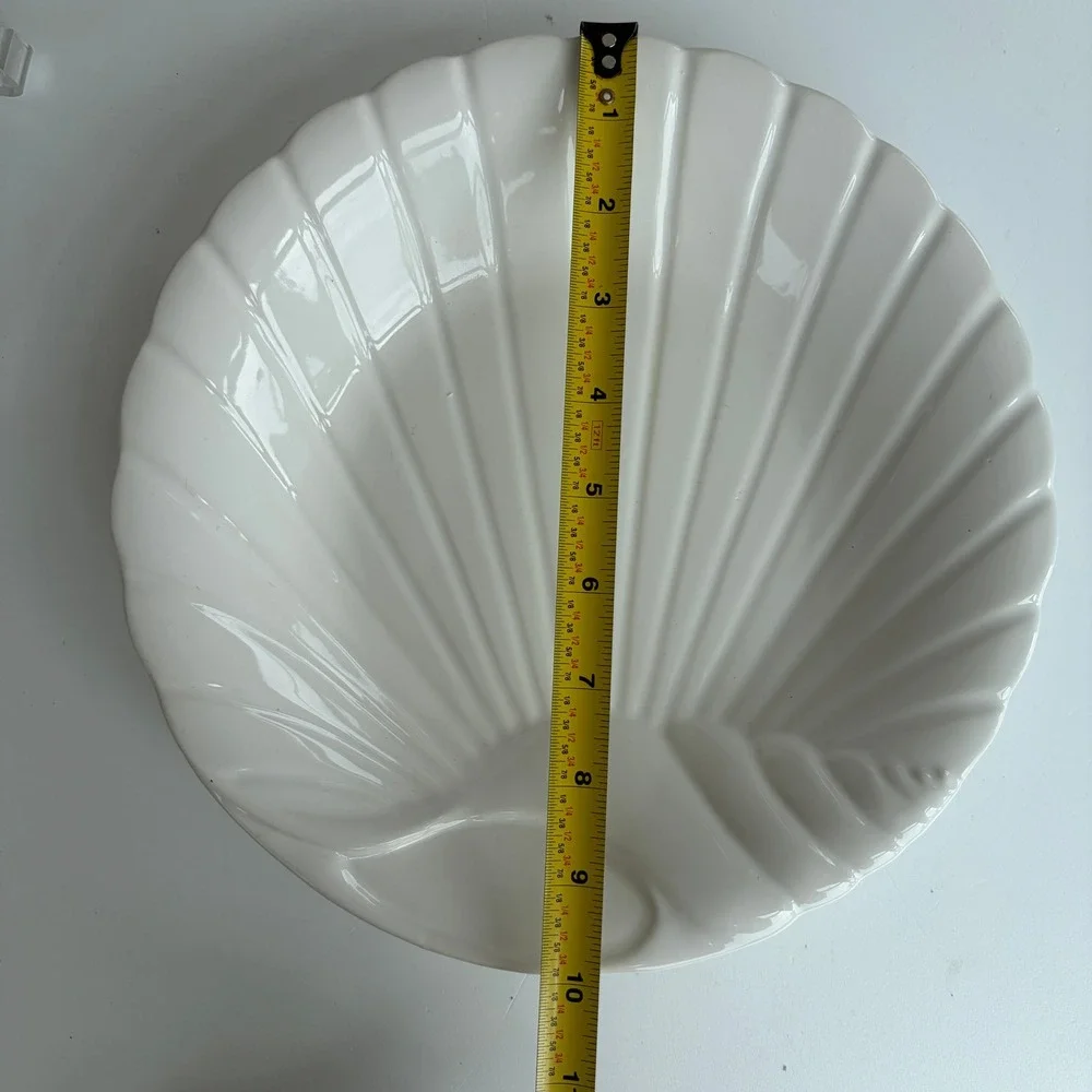 Sanor Ceramica Portugal White Scalloped Shell Ceramic Bowl Vintage 10.25 Inch